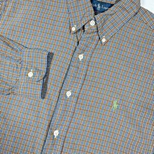 Polo Ralph Lauren Flannel Button Down Men M Orange Blue Plaid Classic Fit Preppy